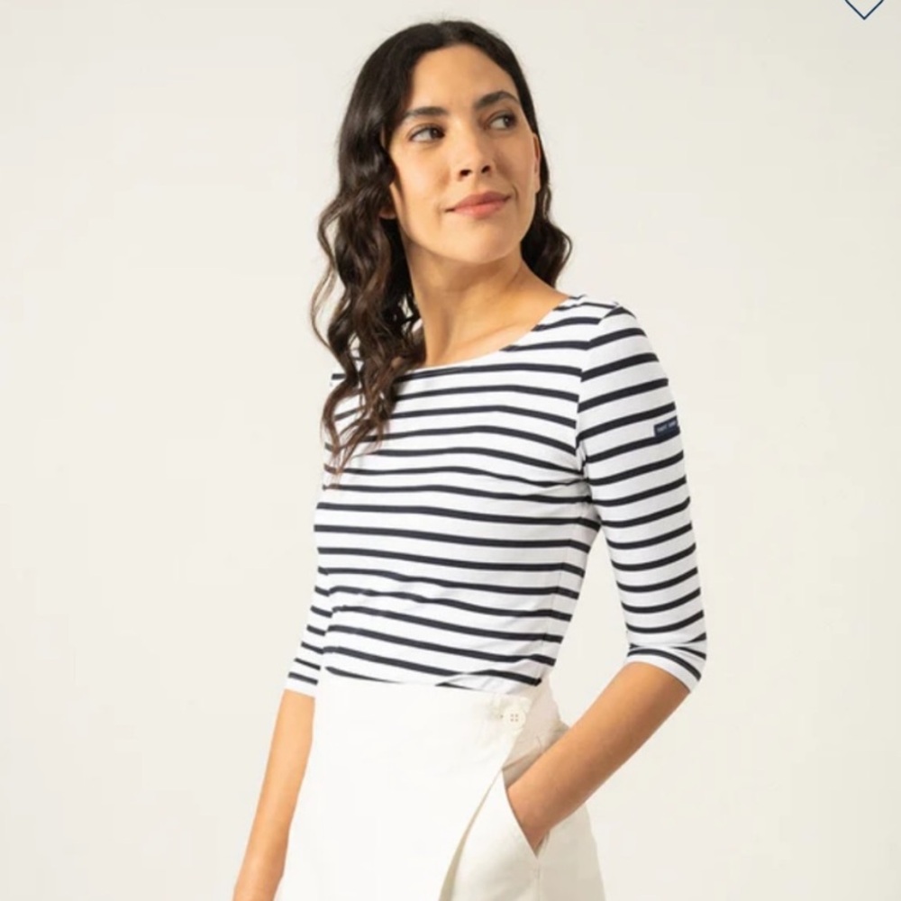 Saint James Garde-Cote III Nautical Striped Sport Top White Navy size 14